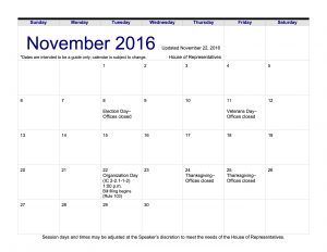 Indiana House Session Calendar